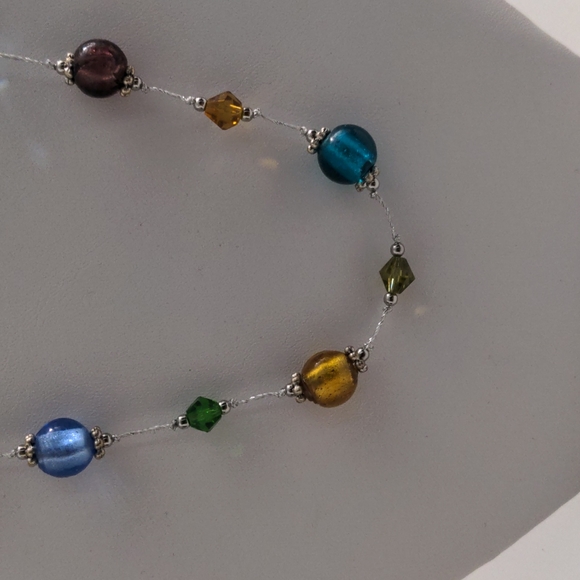 Silvertone Necklace with Twenty Multi-colored Beads - Picture 4 of 7